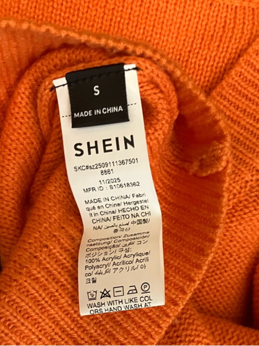 SHEIN Bright Orange V-Neck Button Front Cardigan with Multicolor Patches - Picture 2 of 8